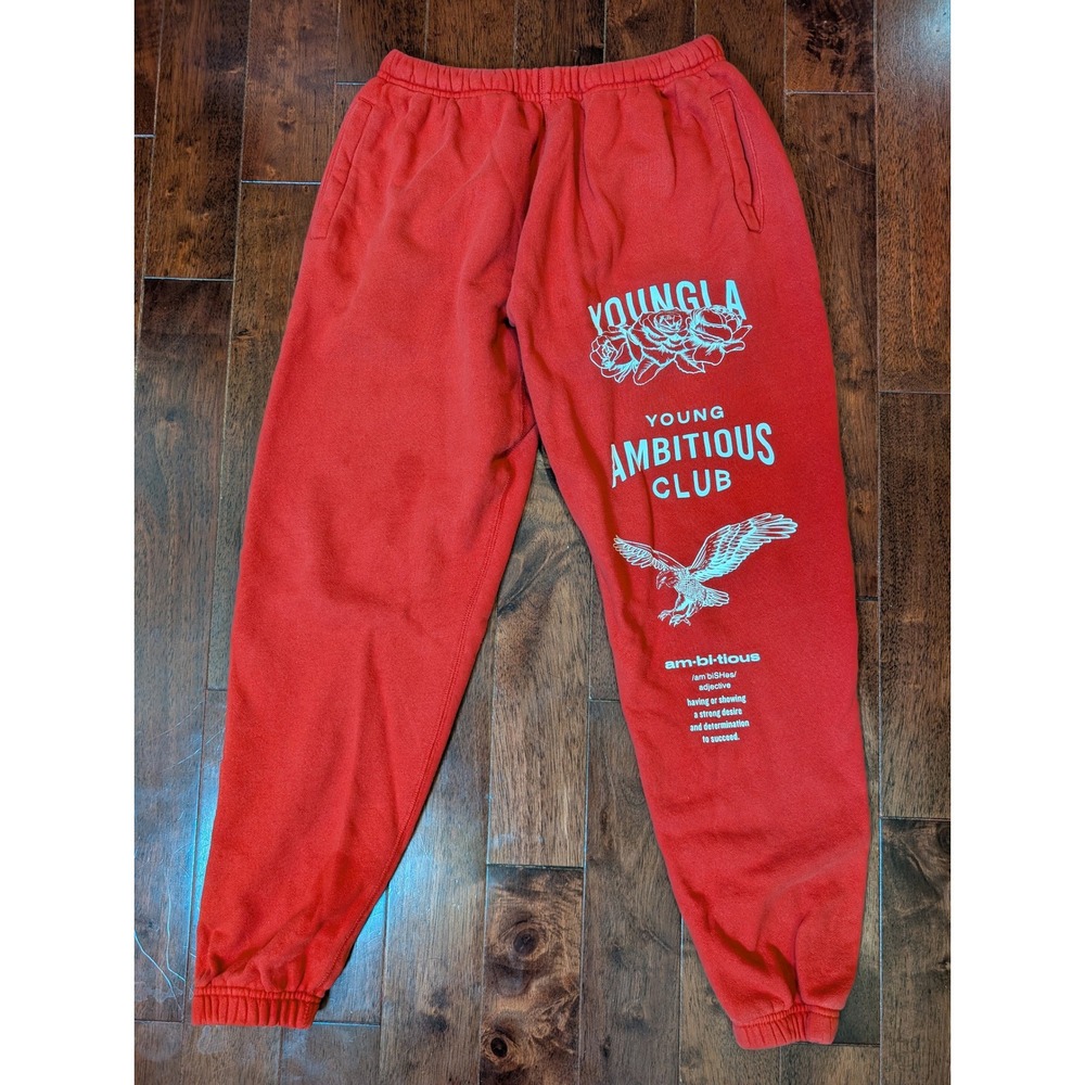 YoungLA Sweatpants Mens Large Red Young Ambitious Club 233 Graphic Joggers